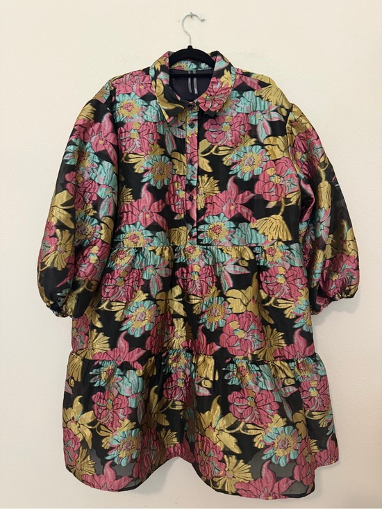 Anthropologie Dresses & Skirts - Anthropologie Bettina Tiered Jacquard Mini Dress XL Floral Feminine Oversized